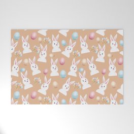 Easter Bunny And Eggs Pattern- Beige  Welcome Mat