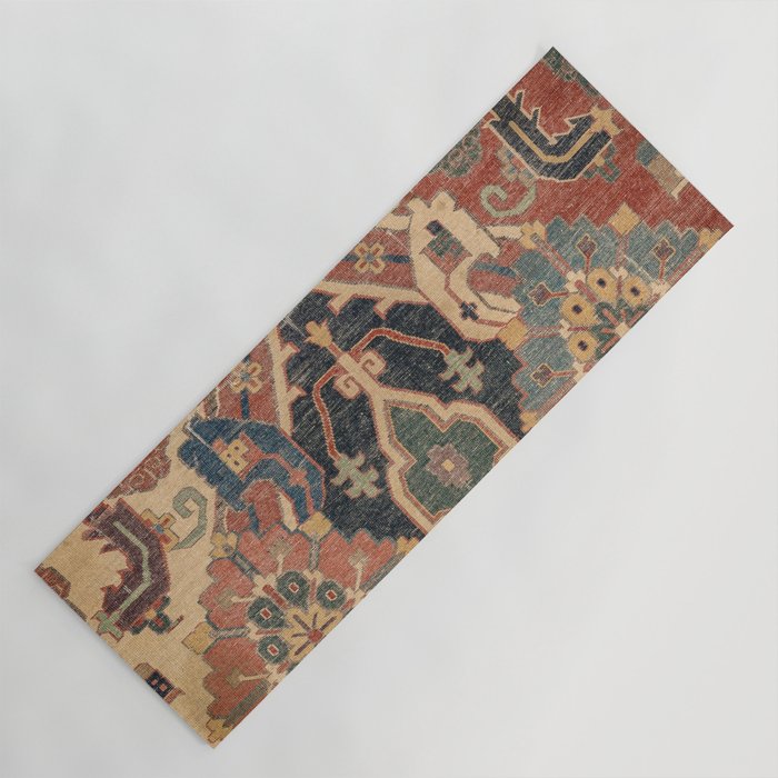 Geometric Leaves I // 18th Century Distressed Red Blue Green Colorful Ornate Accent Rug Pattern Yoga Mat