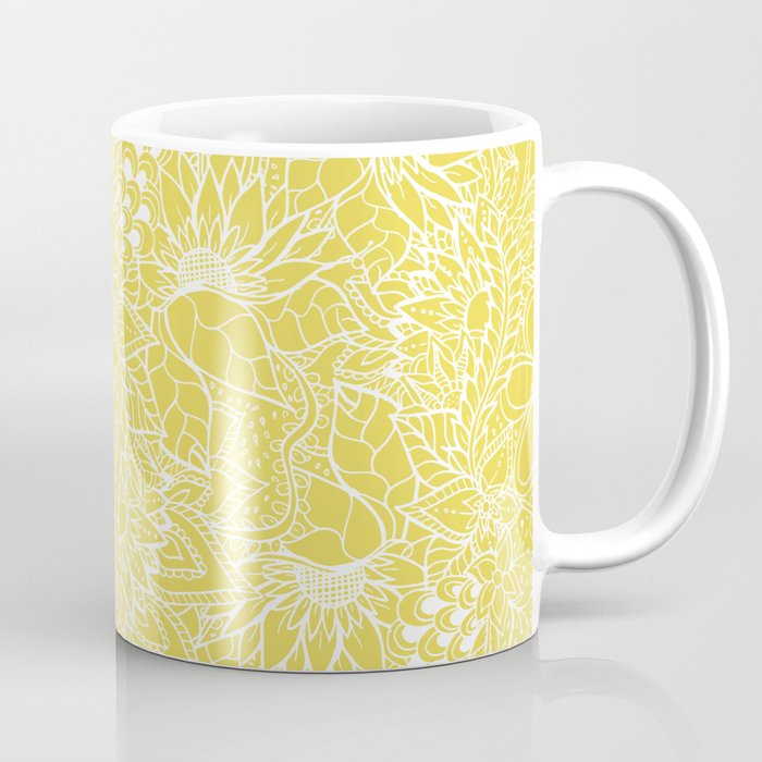 Modern trendy white floral lace hand drawn pattern on meadowlark yellow Coffee Mug