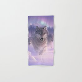 Wolf Pack Running - Northern Lights Hand & Bath Towel