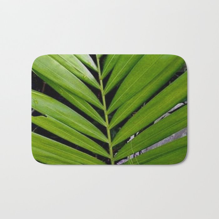 Green Palm Leaf Pattern Bath Mat