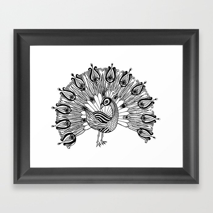 Peacock Bird Mandala Framed Art Print