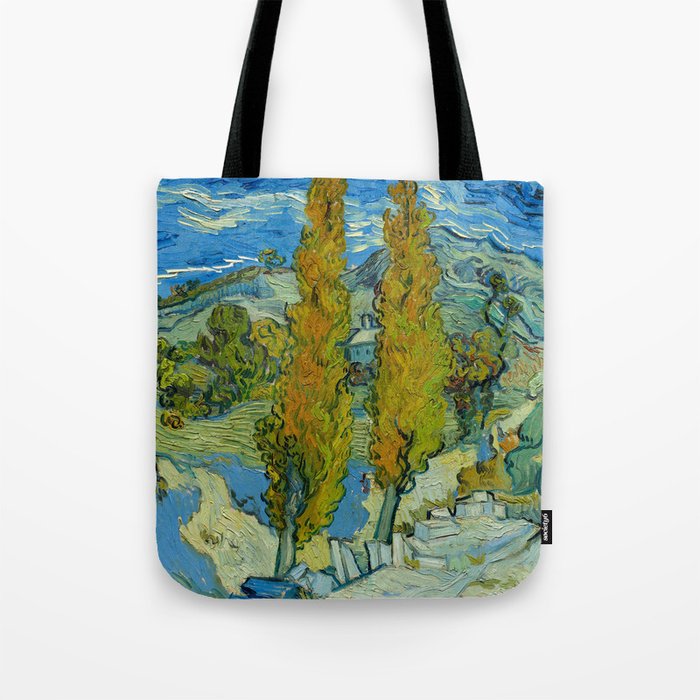 Vincent van Gogh "Two Poplars on a Road Through the Hills" Tote Bag