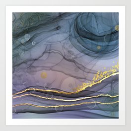 Abstract Landscape blue purple in Digital Alcohol Inks II Art Print