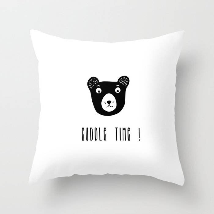 Cuddle time bear black and white illustration Throw Pillow