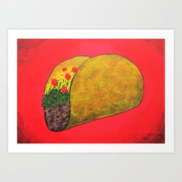 Taco 'Bout Awesome by Mike Kraus - food Mexico Mexican beef tomatoes lettuce cheese avocado art meat Art Print | Kitchendiningrooms, Healthysnacks, Mexicomexicans, Painting, Chefscooks, Redyellow, Cheesecornshell, Eatingmeals, Wearamaskfashion, Tastingsdiet 