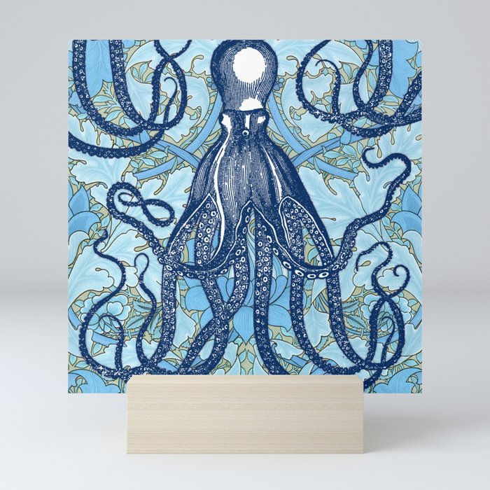 Antique Octopus on William Morris Floral Mini Art Print