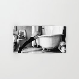 Head Over Heals - Female in Stockings in Vintage Parisian Bathtub black and white photography - photographs wall decor Hand & Bath Towel | Bathtub, Garterbelt, Woman, Walldecor, Black, Art, Pinup, Black And White, White, Photographs 