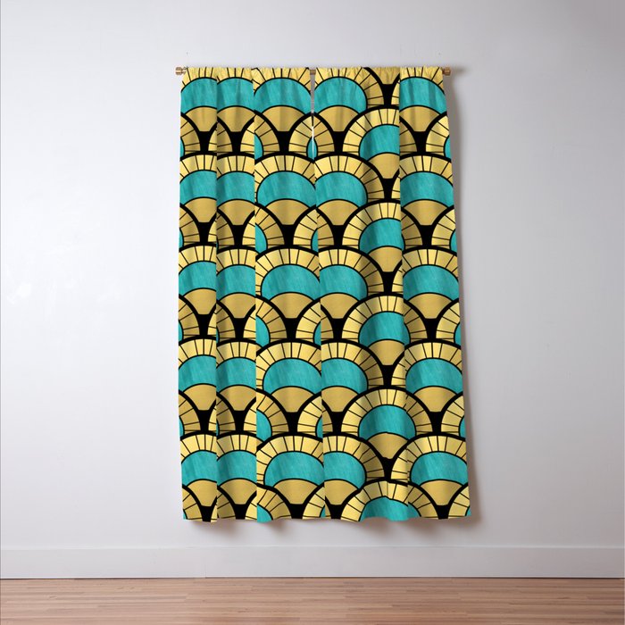 Duck Egg Green Art Deco Fan Pattern Blackout Curtain By
