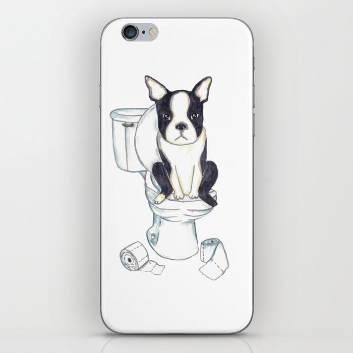 Boston terrier toilet Painting Wall Poster Watercolor iPhone Skin