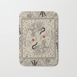 Duality in nature V.2 Bath Mat | Plants, Nature, Orient, Trippy, Asian, Linocut, Flora, Reliefprint, Drawing, Linogravure 