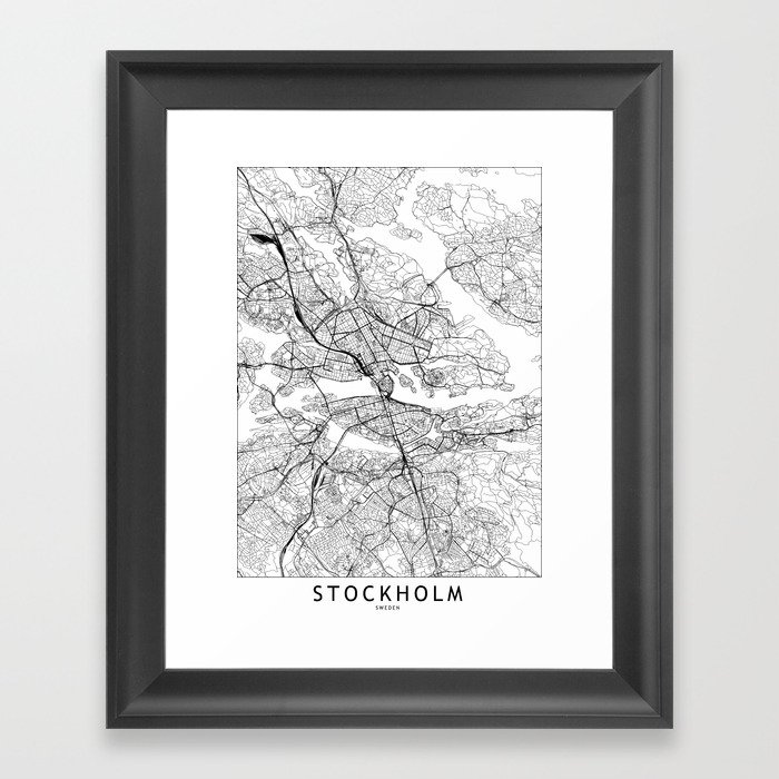 Stockholm White Map Framed Art Print