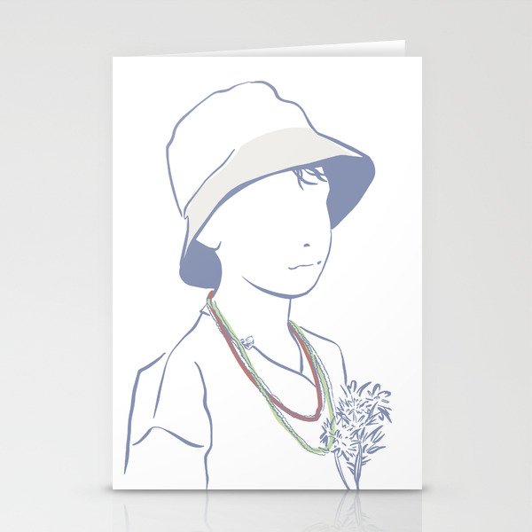 Line drawing boy with hat Stationery Cards