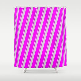[ Thumbnail: Light Gray and Fuchsia Colored Striped/Lined Pattern Shower Curtain ]