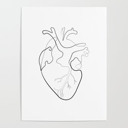 Single Line Anatomical Heart, Medical Wall Decor Poster