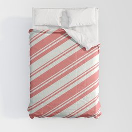 [ Thumbnail: Mint Cream & Light Coral Colored Striped/Lined Pattern Comforter ]