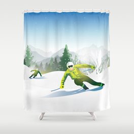 Skiing Brothers - Ski Snowboard Mountain Sky  Shower Curtain