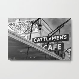 Cattlemens Cafe and Steakhouse Neon Sign - Stockyard City Monochrome Metal Print | Cattlemensneon, Saddleshop, Okcrestaurants, Okcsteakhouse, Cowboyprint, Cowboycity, Monochromedecor, Blackandwhite, Cowgirlprint, Okclandmark 