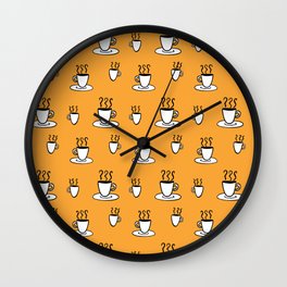 Coffe mug pattern in mustard yellow Wall Clock | Kitchen, Graphicdesign, Tea, Coffe, Coffeedoodle, Cups, Drink, Digital, Restaurant, Food 