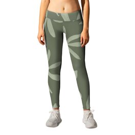 Moss and Sage Green Eclectic Flowers  Leggings