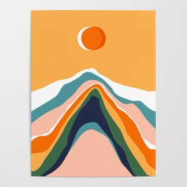 Colorful abstract mountain landscape retro art print Poster
