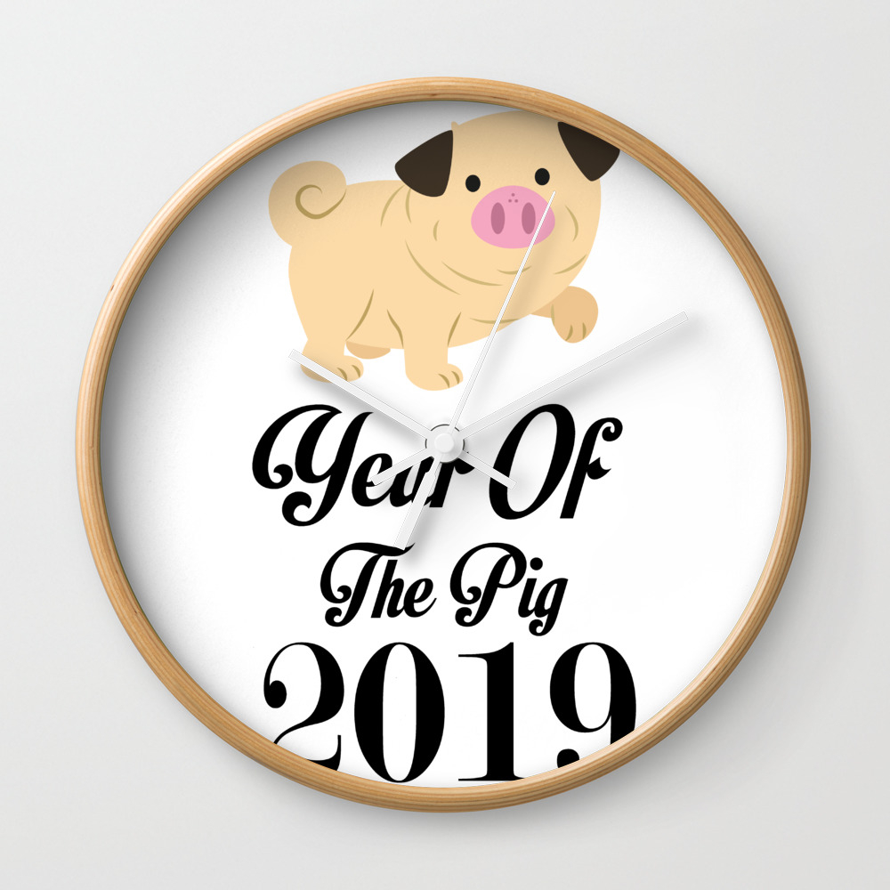 Funny Pug Pig Happy New Year 19 Dog Lover Gift Wall Clock By Magnum Society6
