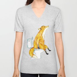 Fox toilet Painting Wall Poster Watercolor V Neck T Shirt