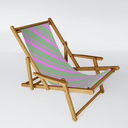 [ Thumbnail: Violet & Dark Sea Green Colored Striped/Lined Pattern Sling Chair ]