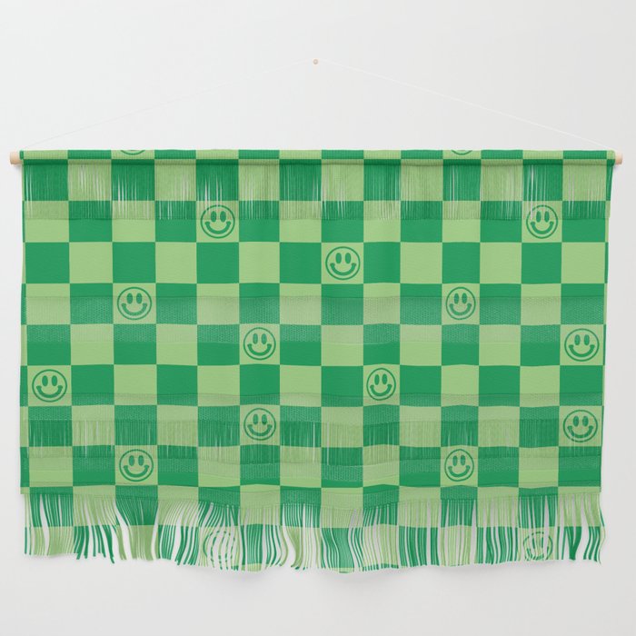 Monochromatic Green Smiley Face Checkerboard Wall Hanging