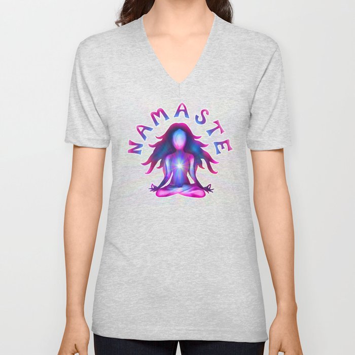 Namaste Psychedelic Yoga Silhouette V Neck T Shirt