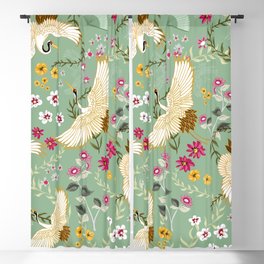 Chinoiserie Cranes on green birds vintage Blackout Curtain