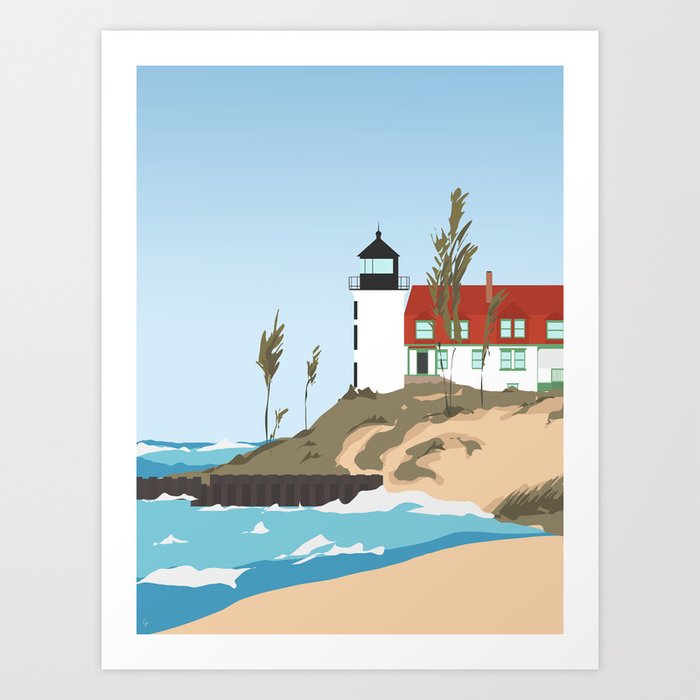 Lighthouse on Lake Michigan Art Print