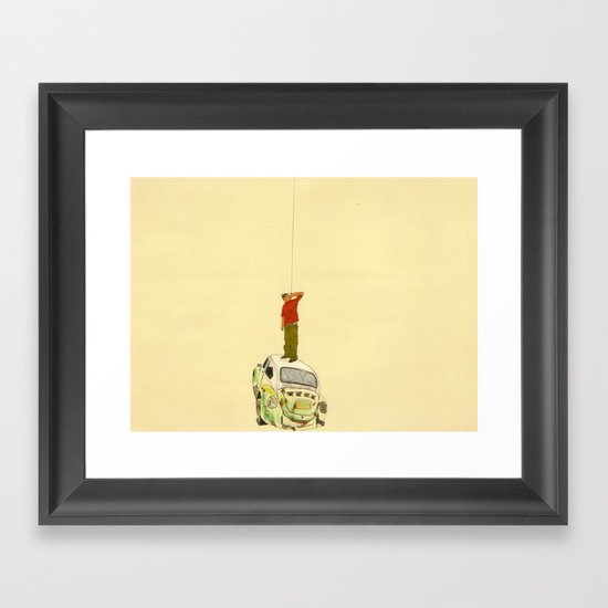 man listening something from the sky Framed Art Print