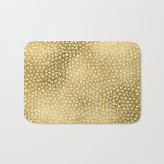 Merry christmas- white winter stars on gold pattern Bath Mat