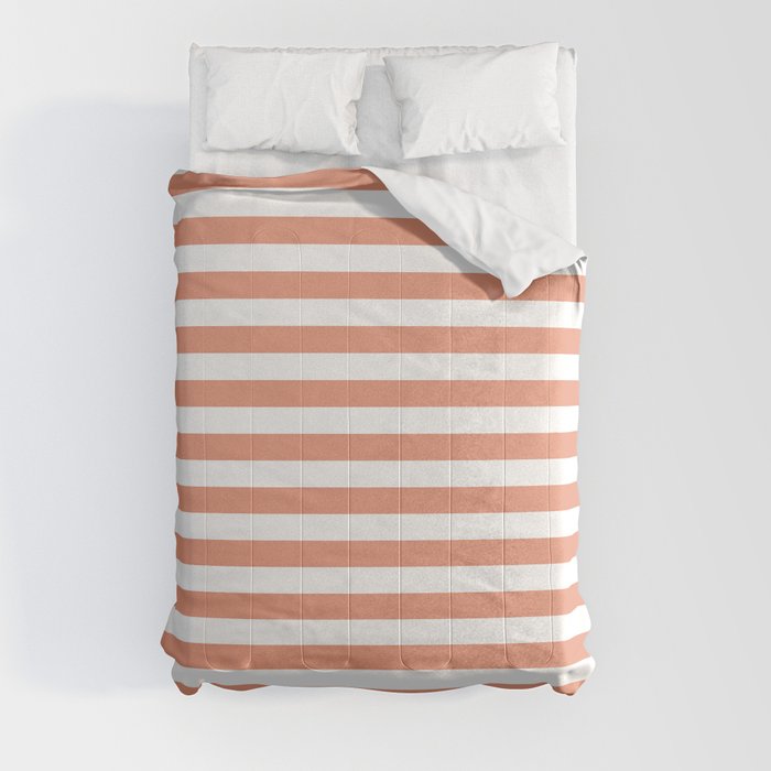 Dark Salmon and White Colored Stripes Pattern Comforter