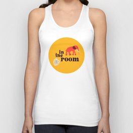Elephant in the room: Retro font and art in bright red and yellow (with bonus monstera leaf) Unisex Tank Top