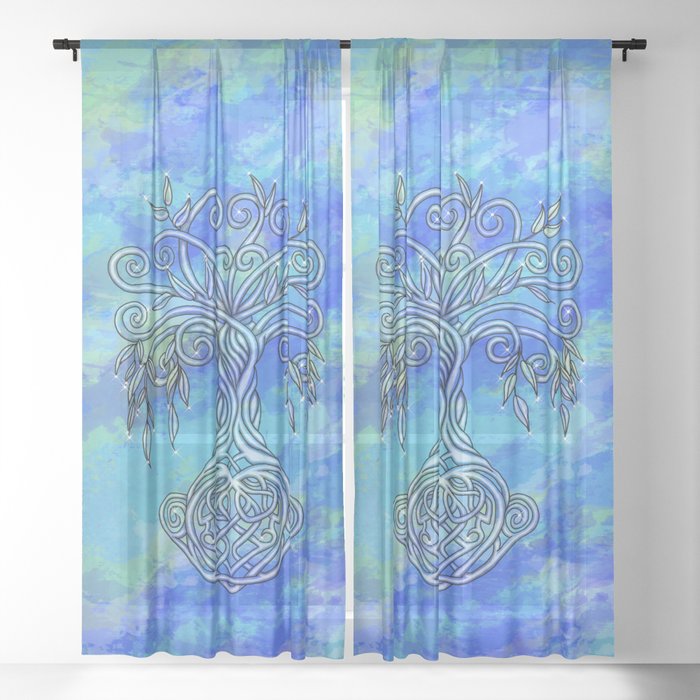 Celtic Tree of Life Sky Colored Sheer Curtain