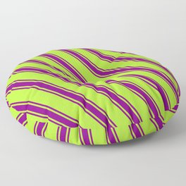 [ Thumbnail: Light Green and Purple Colored Lines/Stripes Pattern Floor Pillow ]