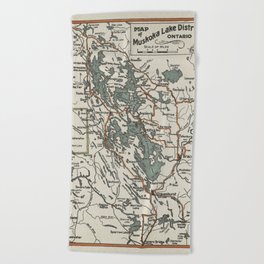 Vintage Muskoka Lakes Map Beach Towel