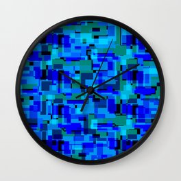 Bright tile of light blue intersecting rectangles and luminous bricks. Wall Clock