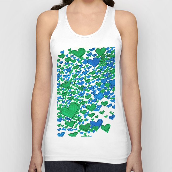 Love Collides - Blue & Green Hearts Tank Top