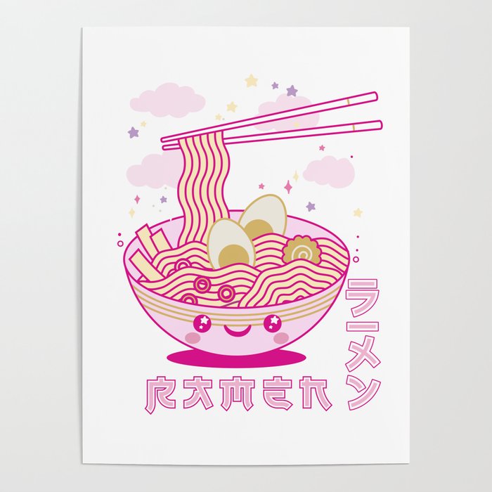 Cute Kawaii Anime Ramen Noodles Soup Japanese Aesthetic Poster