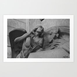 Female cherub marble angel of Genoa, Italy;  Monumental Cemetery of Staglieno black and white photograph - photography - photographs Art Print