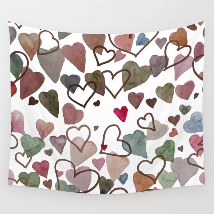 Watercolour Hearts Wall Tapestry