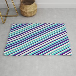 [ Thumbnail: Turquoise, Indigo, and Beige Colored Lines/Stripes Pattern Rug ]