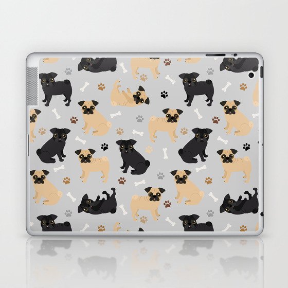 Pug Dogs Pattern Gray Laptop & iPad Skin