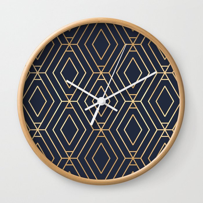 Navy & Gold Diamond Geometric Wall Clock