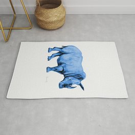 Rhino - Blue Rug | Watercolor, Painting, Nursery, Safari, Aurora Bewicke, Rhinoceros, Rhinosaurus, Jungle, Zoo, Animal 