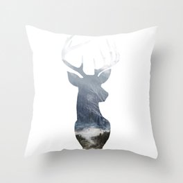 Deer Silhouette in Scotland Forest Wilderness River Landscape Throw Pillow