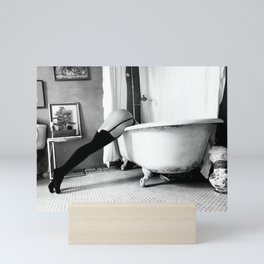 Head Over Heals - Female in Stockings in Vintage Parisian Bathtub black and white photography - photographs wall decor Mini Art Print